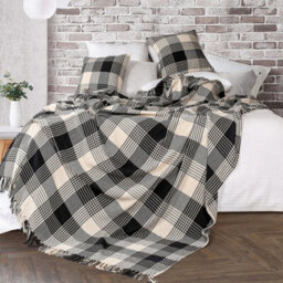 Ehc Premium Reversible 100% Cotton Large 250 X 380Cm Super King Size Tartan Throws For Sofa, Bedspread, Black - thumbnail 3