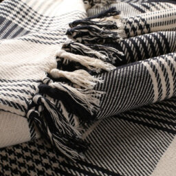 Ehc Premium Reversible 100% Cotton Large 250 X 380Cm Super King Size Tartan Throws For Sofa, Bedspread, Black - thumbnail 4