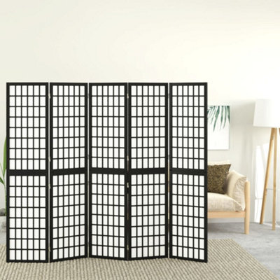 Berkfield Folding 5-Panel Room Divider Japanese Style 200X170 Cm Black - image 1