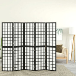Berkfield Folding 5-Panel Room Divider Japanese Style 200X170 Cm Black - thumbnail 1