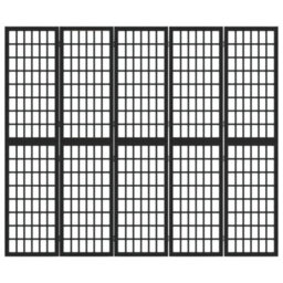 Berkfield Folding 5-Panel Room Divider Japanese Style 200X170 Cm Black - thumbnail 3