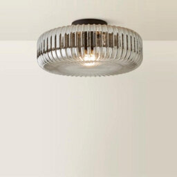 Valuelights Calpe Large Matte Black Flush Ceiling Light With Ribbed Smoked Shade And Bulb - thumbnail 6