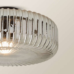 Valuelights Calpe Large Matte Black Flush Ceiling Light With Ribbed Smoked Shade And Bulb - thumbnail 3