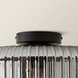Valuelights Calpe Large Matte Black Flush Ceiling Light With Ribbed Smoked Shade And Bulb - thumbnail 4