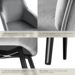 Tectake Set Of 2 Dining Chair Marilyn - With Armrests, Padded, Velvet Look, Black Steel Legs  - Grey/black - thumbnail 5