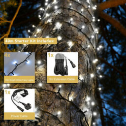 Christmas Tree World Crownvine 40M Fairy Lights Starter Set - 400 Leds Bright White  - Black Rubber Cable - thumbnail 2