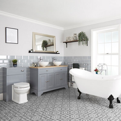Homestylestore Light Grey Bathroom Suite Double Ended Slipper Bath 1210mm Vanity Unit And Back To Wall Toilet - image 1