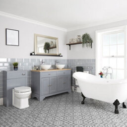 Homestylestore Light Grey Bathroom Suite Double Ended Slipper Bath 1210mm Vanity Unit And Back To Wall Toilet - thumbnail 1