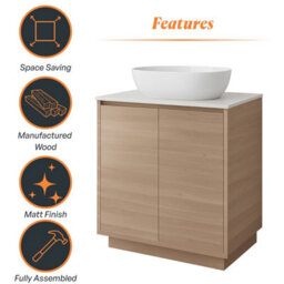 Plum&clay Matterhorn Oak Floor Standing Bathroom Vanity Unit With White Countertop (W)750mm (H)850mm - thumbnail 5