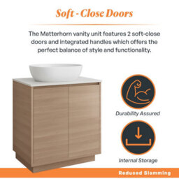 Plum&clay Matterhorn Oak Floor Standing Bathroom Vanity Unit With White Countertop (W)750mm (H)850mm - thumbnail 3