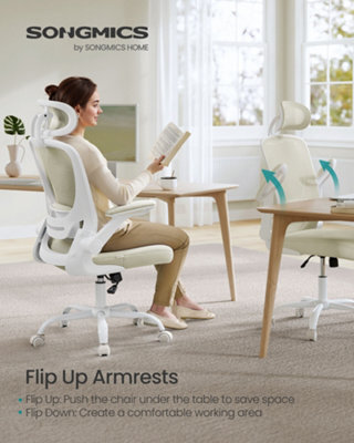 LEDREM Office Chair, Ergonomic Mesh Chair With Mesh Back For Desk, Foldable Armrests, Adjustable Lumbar Support And Headrest - image 1