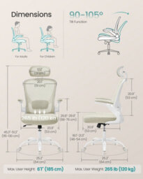 LEDREM Office Chair, Ergonomic Mesh Chair With Mesh Back For Desk, Foldable Armrests, Adjustable Lumbar Support And Headrest - thumbnail 6