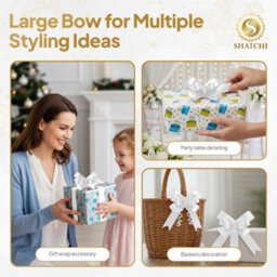 Shatchi 10Pcs White 30mm/3Cm Large Ribbon Pull Bows For Gift Wrapping, Hampers, Florist Bouquets, Wedding Cars And Party Décor Pullbow - thumbnail 6