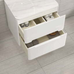 Royal Bathrooms Venice 600mm Gloss White Wall Mounted Bathroom Countertop Vanity Unit 2 Drawer With Art Round Basin - thumbnail 5