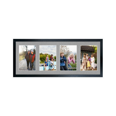 AK Frames 50X20Cm Black Sleek Multi Photo Frame With Silver Mount - Holds 4 Apertures (4X) 6X4 Photos - image 1