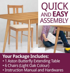 Hallowood Furniture Aston Butterfly Extending Table With 4 Chairs (Light Oak Colour) - thumbnail 7