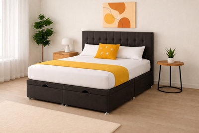 Comfy Deluxe 2Ft6 Small Single Grey Plush Florence Ottoman Lift Open Storage Bed Set Headboard With Mattress