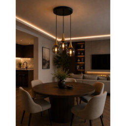 Luminosa Lighting Luminosa Lacrima Cluster Pendant Ceiling Light Black, Gold Smoky Glass Shade 3X E27 - thumbnail 2