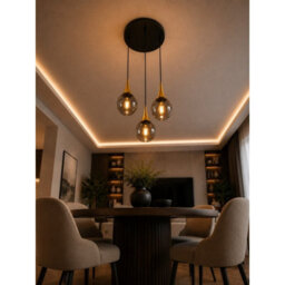 Luminosa Lighting Luminosa Lacrima Cluster Pendant Ceiling Light Black, Gold Smoky Glass Shade 3X E27 - thumbnail 3