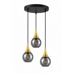 Luminosa Lighting Luminosa Lacrima Cluster Pendant Ceiling Light Black, Gold Smoky Glass Shade 3X E27 - thumbnail 1