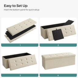 Songmics Compact Storage Chest, Padded Ottoman Bench With Lid, Perfect For Hallway, Living Room, Bedroom, Cream White - thumbnail 7