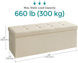 Songmics Compact Storage Chest, Padded Ottoman Bench With Lid, Perfect For Hallway, Living Room, Bedroom, Cream White - thumbnail 2