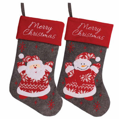 Tallon Christmas Plush Stocking Soft Plush Material Assorted Red Or Grey Designs Spacious Storage Cute Festive Patterns Easy To Hang Cosy