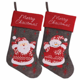 Tallon Christmas Plush Stocking Soft Plush Material Assorted Red Or Grey Designs Spacious Storage Cute Festive Patterns Easy To Hang Cosy