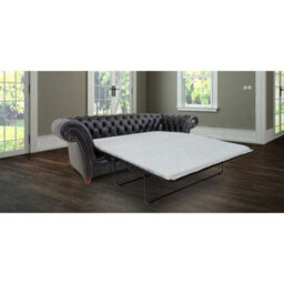Chesterfield 3 Seater Old English Black Leather Sofabed In Balmoral Style