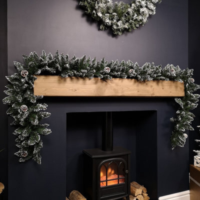 Samuel Alexander Premier Christmas Rocky Mountain Garland 2.7M  Snow Flocked With Cones - image 1