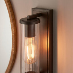 Luminosa Lighting Luminosa Como Bathroom Wall Lamp Dark Bronze Paint & Clear Ribbed Glass Ip44 - thumbnail 4