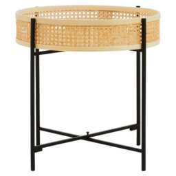 Orsina Natural Sleek Side Table With Cross Legs, Hand Woven Square Webbed Table, Rattan Top Wooden Lounge Table