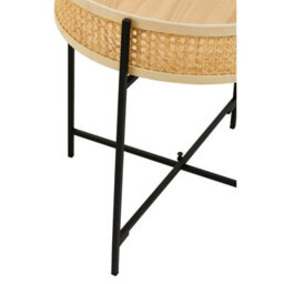 Orsina Natural Sleek Side Table With Cross Legs, Hand Woven Square Webbed Table, Rattan Top Wooden Lounge Table - thumbnail 2