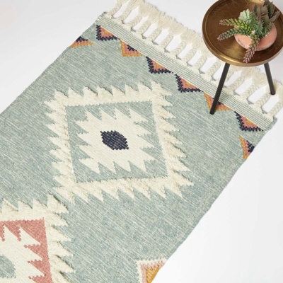 Homescapes Tenali Blue Kilim Wool Rug 120 X 170 Cm - image 1