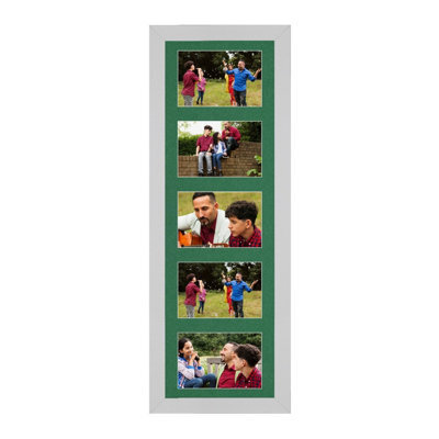 AK Frames 26X8 Silver Sleek Multi Photo Frame With Emerald Mount - Holds 5 Apertures (5X) 6X4 Photos - image 1