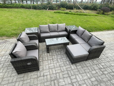 Fimous 9 Seater Wicker Pe Rattan Sofa Set Outdoor Patio Garden Furniture With 2 Reclining Chairs Coffee Table 2 Side Tables - image 1