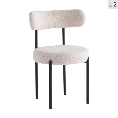 Nordlys Set Of 2 Metal And White Bouclé Dining Chairs Modern Design Style Dining Room - image 1