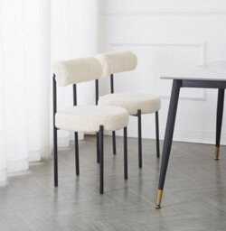 Nordlys Set Of 2 Metal And White Bouclé Dining Chairs Modern Design Style Dining Room - thumbnail 4