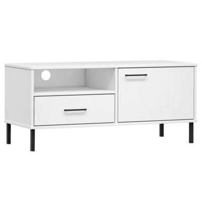 Berkfield Durable Tv Cabinet With Metal Legs White Solid Wood Pine Oslo - image 1