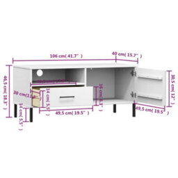 Berkfield Durable Tv Cabinet With Metal Legs White Solid Wood Pine Oslo - thumbnail 8