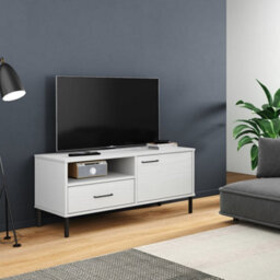Berkfield Durable Tv Cabinet With Metal Legs White Solid Wood Pine Oslo - thumbnail 2