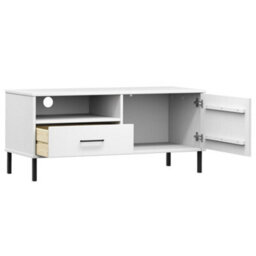 Berkfield Durable Tv Cabinet With Metal Legs White Solid Wood Pine Oslo - thumbnail 5