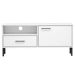 Berkfield Durable Tv Cabinet With Metal Legs White Solid Wood Pine Oslo - thumbnail 4