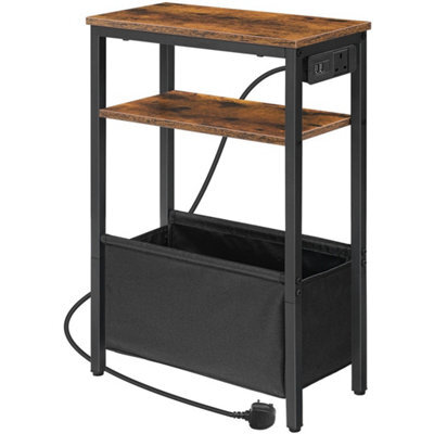 Bedside Table Record Player Stand Side Table With Charging Station Bookshelf - image 1