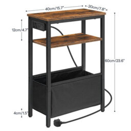 Bedside Table Record Player Stand Side Table With Charging Station Bookshelf - thumbnail 2