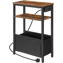 Bedside Table Record Player Stand Side Table With Charging Station Bookshelf - thumbnail 1