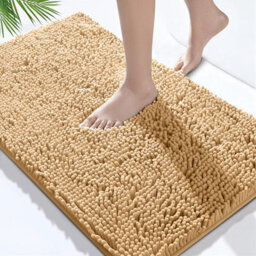 Bedlooms Beige Bath Chenille Rug 40X60Cm, Super Absorbent Shower Mat Non-Slip Bathroom Rug
