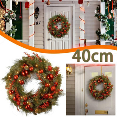 Amorly 16Inch Large Artificial Christmas Wreath With Ball Ornaments, Decorative Front Door Wreath For Holiday Xmas Party Decorations - image 1