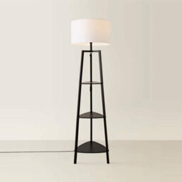 Valuelights Hiru Black 3 Tier Shelf Floor Lamp With White Drum Shade - thumbnail 4