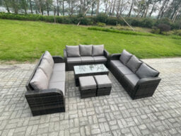 Fimous 11 Seater Rattan Garden Furniture Set Indoor Outdoor Patio Sofa Set With Coffee Table 2 Small Footstools - thumbnail 1